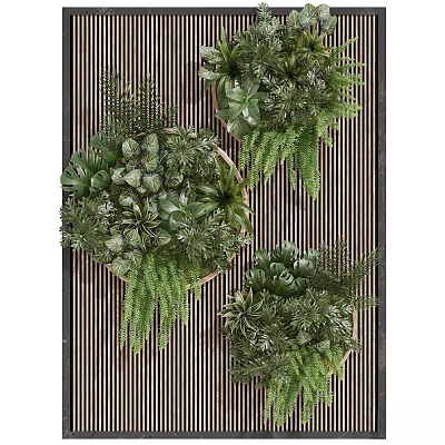 Modern Vertical Green Plant Wall Design With Hanging Potted Succulents And Fern Plants 3d model