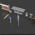 Urban Roadside Facilities Featuring Bus Shelter Billboards Traffic Lights And Signposts