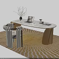 Modern Desk And Chair Set With Marble Top White Upholstered Chair And Yellow Patterned Rug