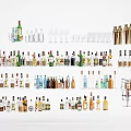 Assorted Wine Bottles And Glassware Collection Showcasing Different Types And Styles 3d model