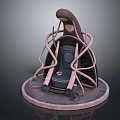 Abstract Mechanical Structure With Circular Base And Pink Winding Tubes 3d model