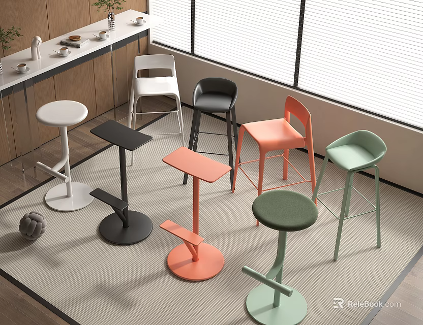 Colorful Modern Bar Stools In Various Hues With Sleek Design For Kitchen Space 3d model 
