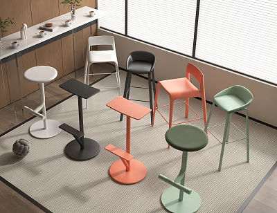 Colorful Modern Bar Stools In Various Hues With Sleek Design For Kitchen Space 3d model