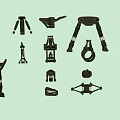 Green Military Weapon Parts Featuring Cannon Mounts Tripods Brackets And Tactical Accessories