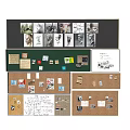 Different Background Wall Designs Featuring Cork Boards Photos And Notes 3d model