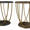 Modern Round Side Table With Gray Marble Top And Gold Metal Frame