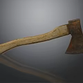 Rusted Metal Axe With Wooden Handle Isolated On Dark Background With Reflection