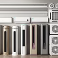Different Types of Air Conditioners and Fans in Various Designs and Colors