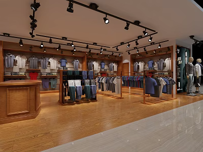 Modern Clothing Store Interior With Well Arranged Garment Racks Spotlight Lighting And Mannequins 3d model