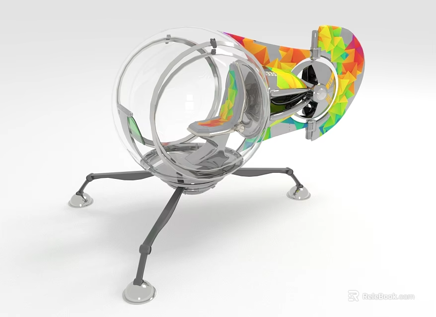 Colorful Spacecraft With Transparent Spherical Cockpit And Support Legs For Planetary Exploration 3d model 
