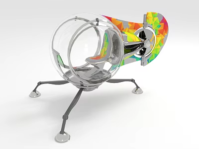 Colorful Spacecraft With Transparent Spherical Cockpit And Support Legs For Planetary Exploration 3d model