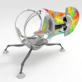 Colorful Spacecraft With Transparent Spherical Cockpit And Support Legs For Planetary Exploration