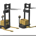 Industrial Equipment Two Yellow Stacker Trucks With Electric Controls For Material Handling