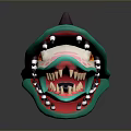 Purple And White Striped Creature Head With Pointed Ears Red Yellow Eyes And Sharp Teeth