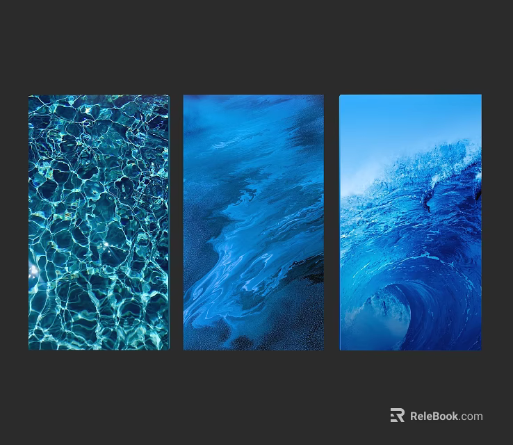 Three Panel Water Scenery With Underwater Texture Wave And Ocean View 3d model 