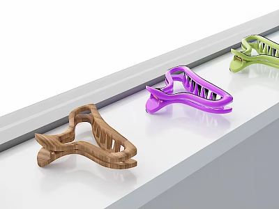 Colorful Stylish Hair Clips For Daily Use With Wooden Purple And Green Designs 3d model