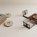 New Chinese Tea Table and Chair Tatami Tea Table Cushion Tea Chair Futon Tea Set Tatami Low Stool Leisure Chair Cushion 3d model