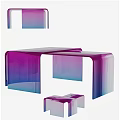 Modern Minimalist Acrylic Coffee Table With Gradient Purple Blue Geometric Design 3d model