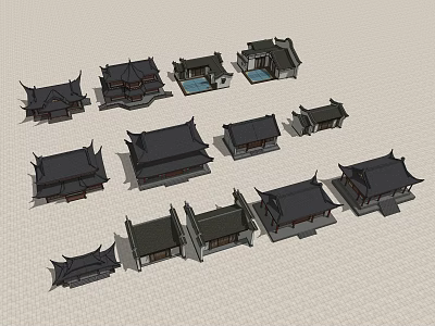 Traditional Ancient Architecture Models Featuring Various Styles Overhanging Eaves And Courtyards 3d model