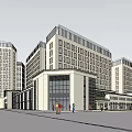 Modern Office Buildings Featuring Contemporary Exterior Multiple Windows Ground Floor Shops Central Road And Greenery