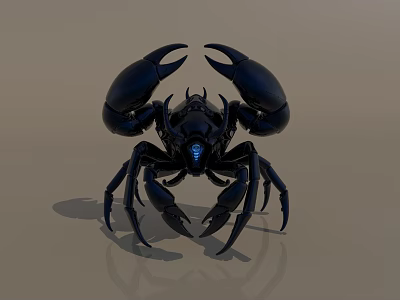 Black Reptile with Large Pincers and Glowing Blue Mechanical Body Structure 3d model