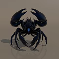 Black Reptile with Large Pincers and Glowing Blue Mechanical Body Structure