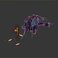 Futuristic Sci Fi Flying Vehicle With Dark Blue Teal Accents And Red Glowing Thrusters