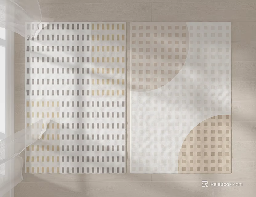 Light Colored Square Rugs With Geometric Patterns In Bright Room 3d model 