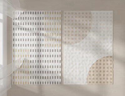 Light Colored Square Rugs With Geometric Patterns In Bright Room 3d model
