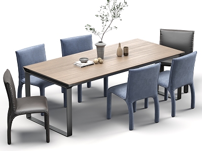 Dining Table and Chair Combination Nordic Long Dining Table and Chair Decoration Combination 3d model