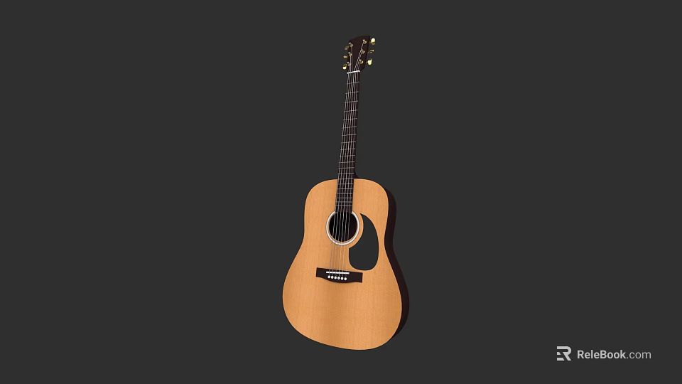 Classic Acoustic Guitar Musical Instrument With Natural Wooden Body And Steel Strings 3d model 