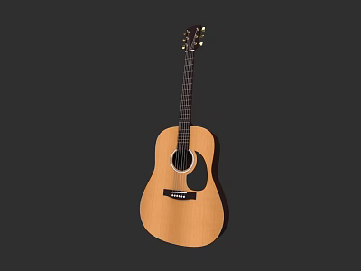 Classic Acoustic Guitar Musical Instrument With Natural Wooden Body And Steel Strings 3d model