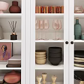 Modern White Sideboard With Glass Doors Storage Drawers Plates Glasses And Decor