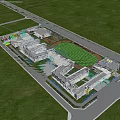 Modern School Buildings With Green Campus Playground Lush Trees And Roads