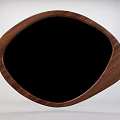 Oval Wooden Frame Mirror Reflecting Interior Corridor With Metal Railings And Ceiling