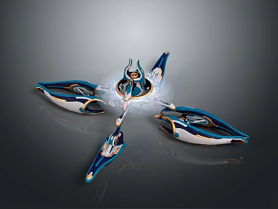 Abstract Blue And White Ceramic Sculptures With Glossy Finish On Dark Background 3d model