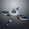 Abstract Blue And White Ceramic Sculptures With Glossy Finish On Dark Background