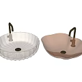 Decorative Glass Washbasins With Transparent And Pink Design And Brass Faucets