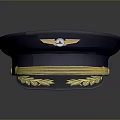 Elegant Dark Blue Hat With Gold Wing Badge Stripes And Laurel Leaf Patterns 3d model