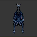 Blue Armored Biomechanical Creature With Horned Head In Sci Fi Fantasy Design