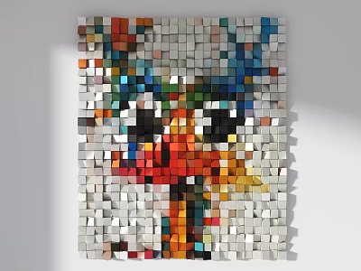 Colorful 3D Cube Art Decor On Modern Wall With Vibrant Red Blue Green Yellow Tones 3d model