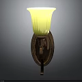 Elegant Wall Mounted Sconce With Yellow Ribbed Glass Shade And Copper Carved Base