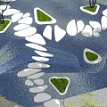 Natural Stone and Wood Landscape Design with Stepping Stones Green Patches and Water Features