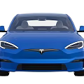 Blue Tesla Electric Car Exterior Sporty Wheels And Interior Touchscreen