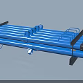 Industrial Pipe System With Blue Tubes And Black Metal Support Frames 3d model
