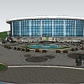 Water Park Recreational Area Featuring Slides Pavilions Buildings Green Lawns And Water Channels