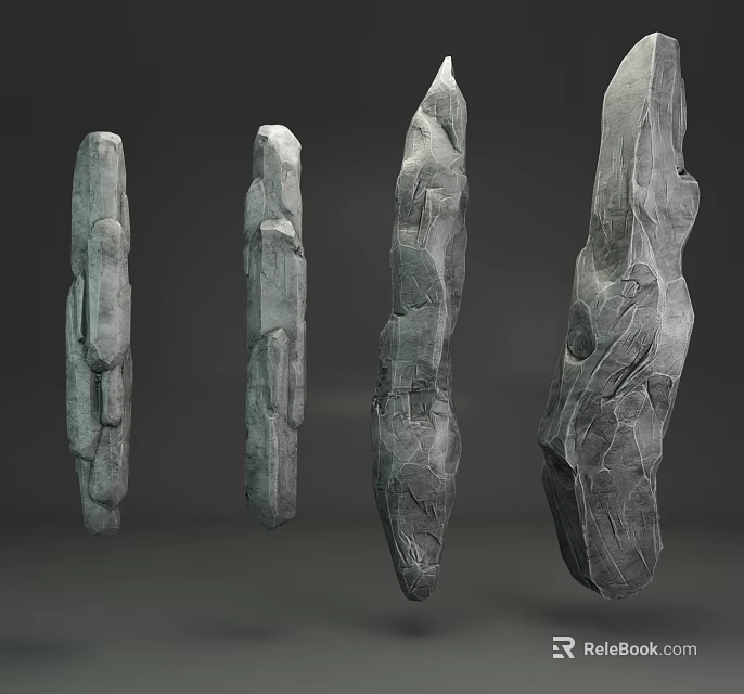 Four Natural Stone and Wood Pillars with Textured Surfaces for Decorative Use 3d model 