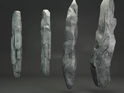 Four Natural Stone and Wood Pillars with Textured Surfaces for Decorative Use 3d model