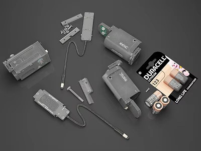Different Types Of Electronic Accessories Including Charger Cable Battery And Components 3d model