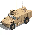 Beige All-Terrain Military Armored Vehicle with Antennas and Roof-Mounted Weapon System
